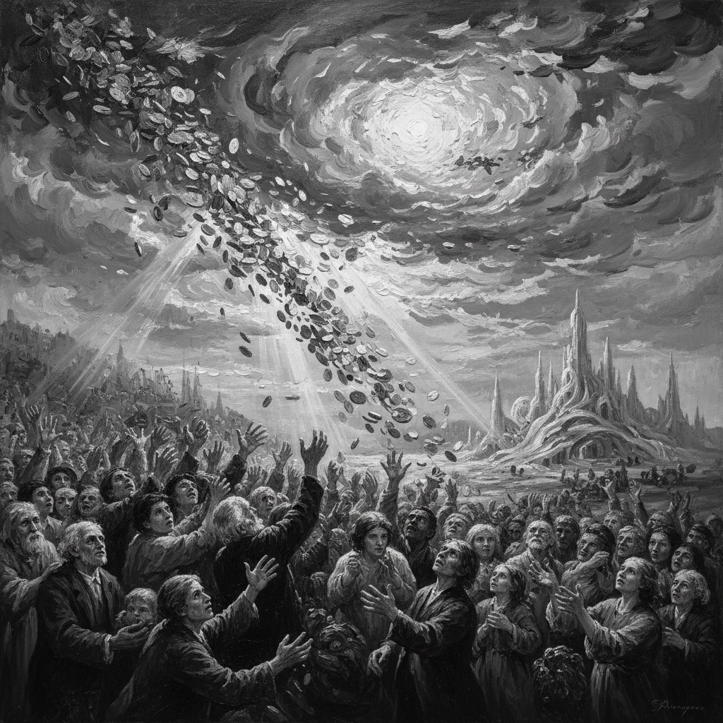 Illustration showing a path toward Sustainable Universal Basic Income through revenue sharing and consumption data